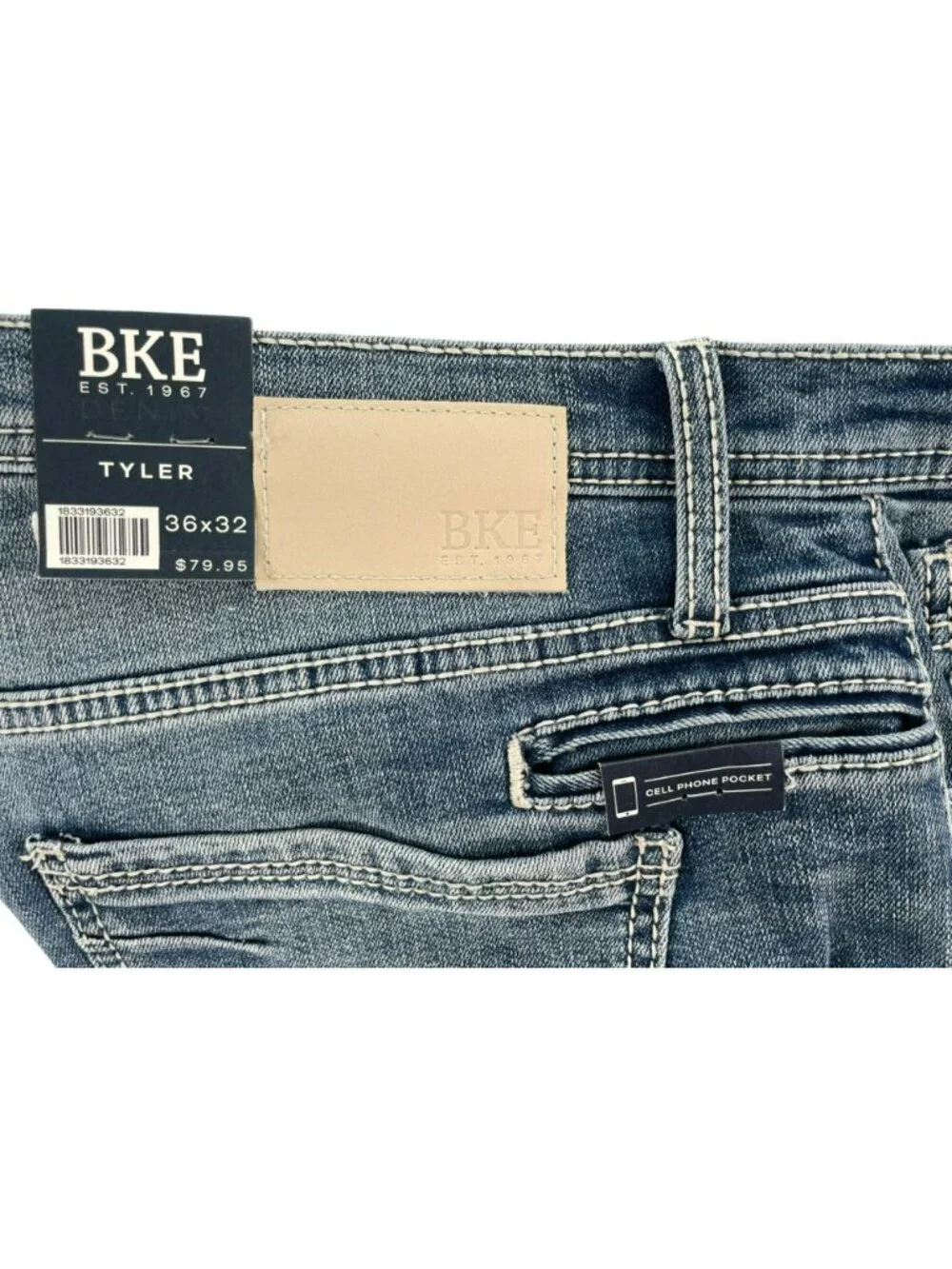 BKE Tyler Relaxed Fit Jeans Mid Rise Light Wash Stretch Denim Men's Sz 36x32 NEW